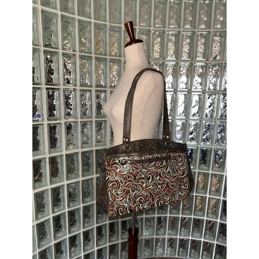 Patricia Nash Turquoise Tooled Italian Leather Tote bag
